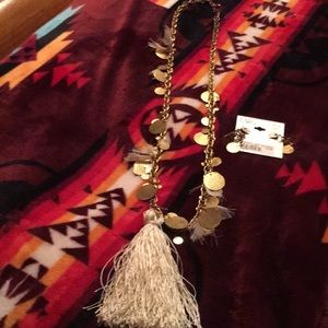 Gold fringe Coins Necklace and Earrings